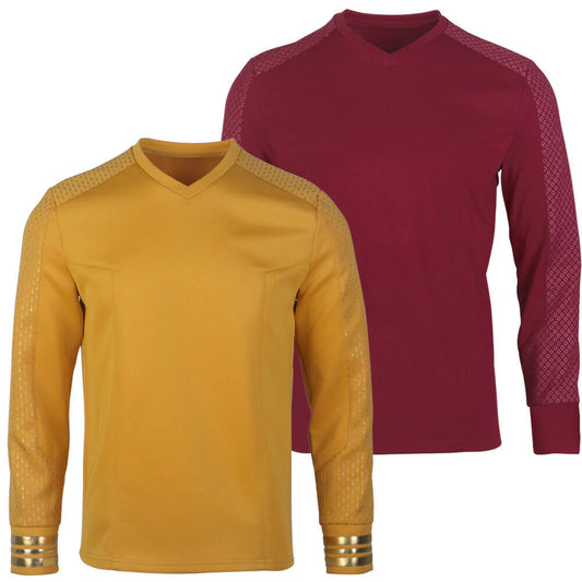 Strange New Worlds Captain Pike Gold Uniforms Startfleet Blue Red Top Shirts