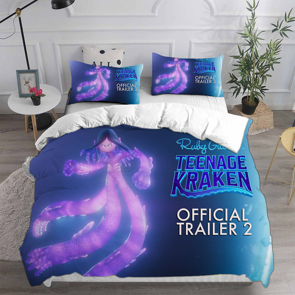 Ruby Gillman Teenage Kraken Cosplay Bedding Set Duvet Cover Pillowcases Halloween Home Decor