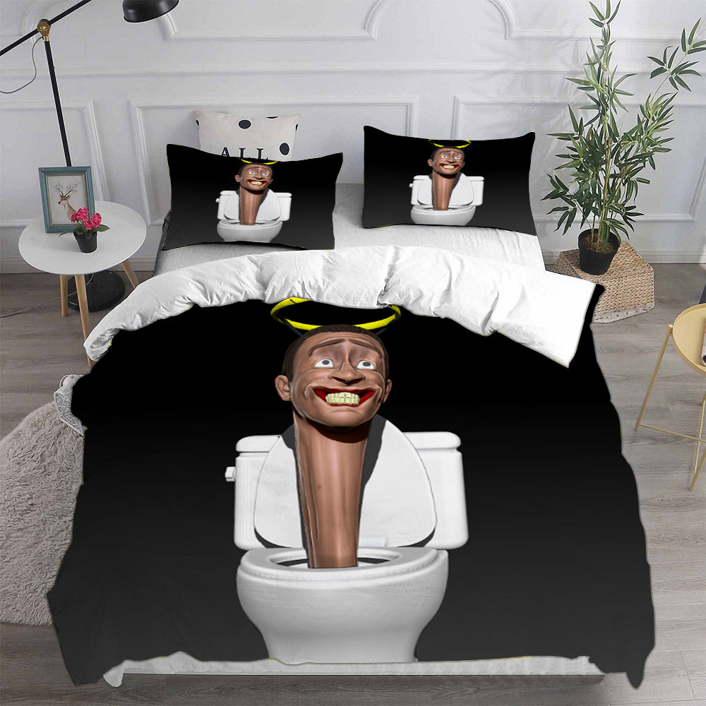 Skibidi Toilet Cosplay Bedding Set Duvet Cover Pillowcases Halloween Home Decor