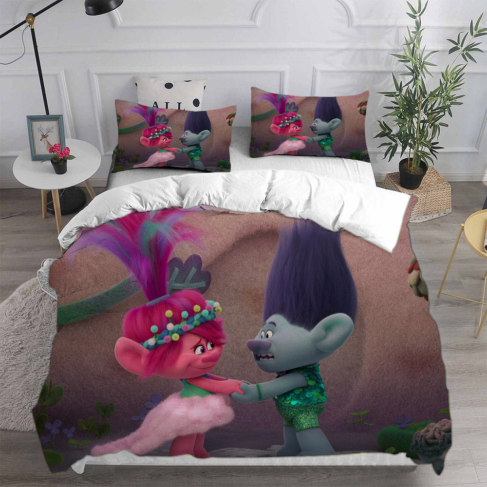 Trolls Band Together Cosplay Bedding Set Duvet Cover Pillowcases Halloween Home Decor