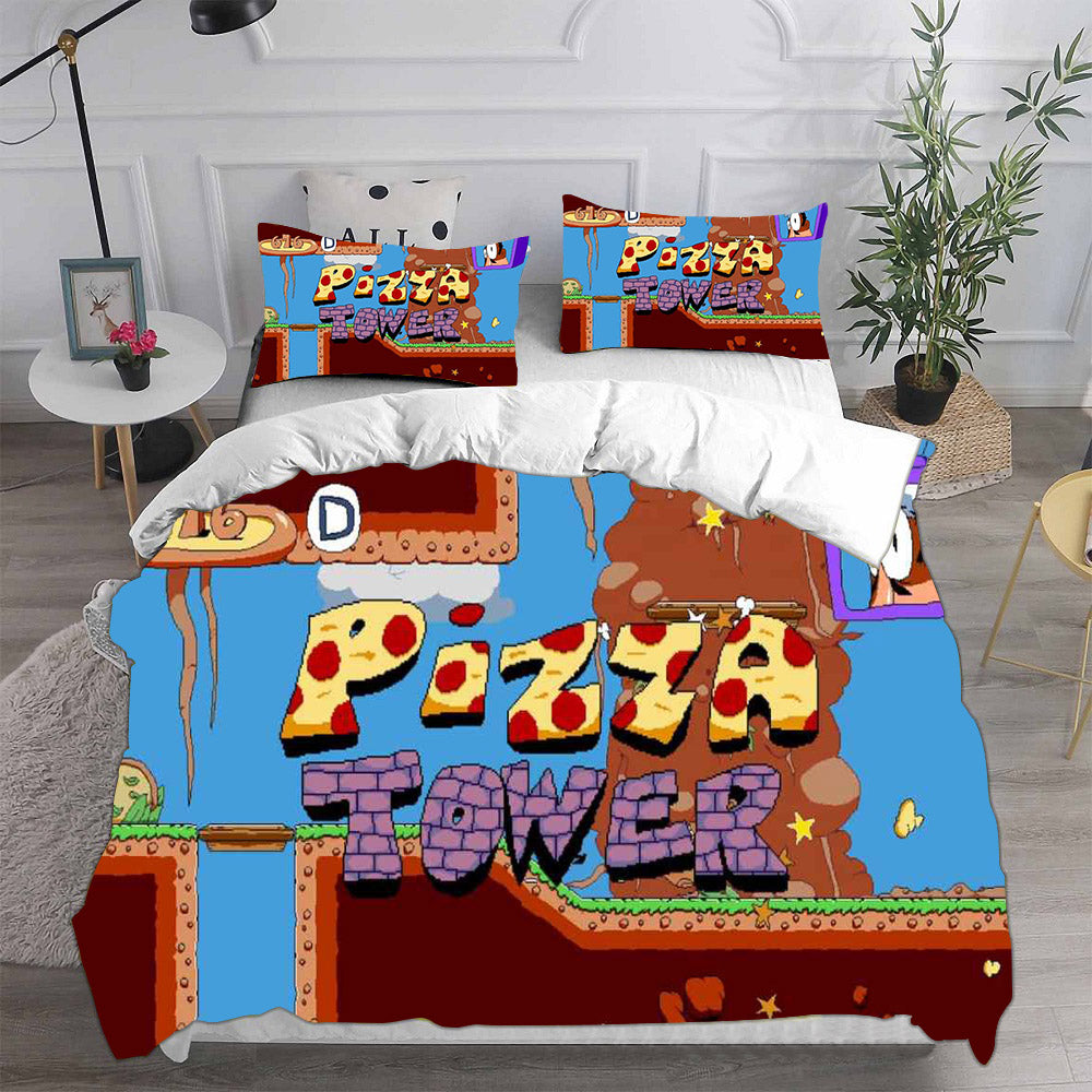 Pizza Tower Cosplay Bedding Set Duvet Cover Pillowcases Halloween Home Decor