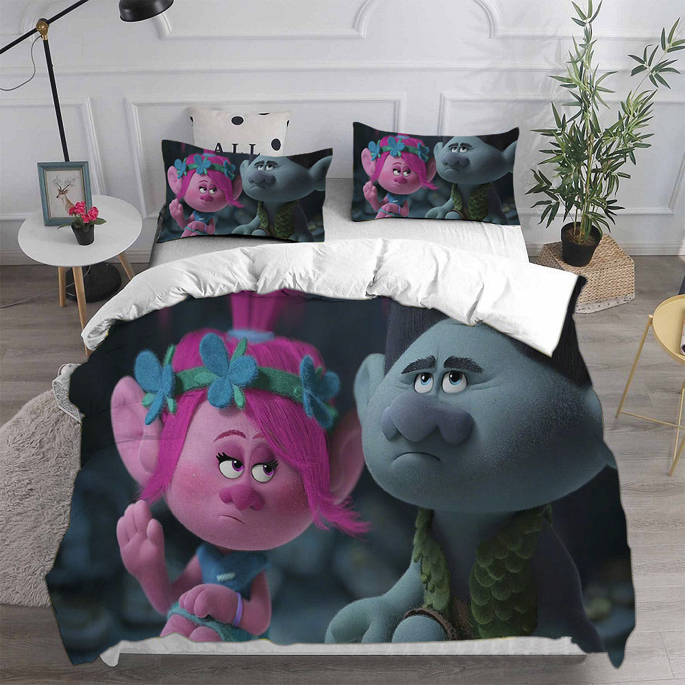 Trolls Band Together Cosplay Bedding Set Duvet Cover Pillowcases Halloween Home Decor