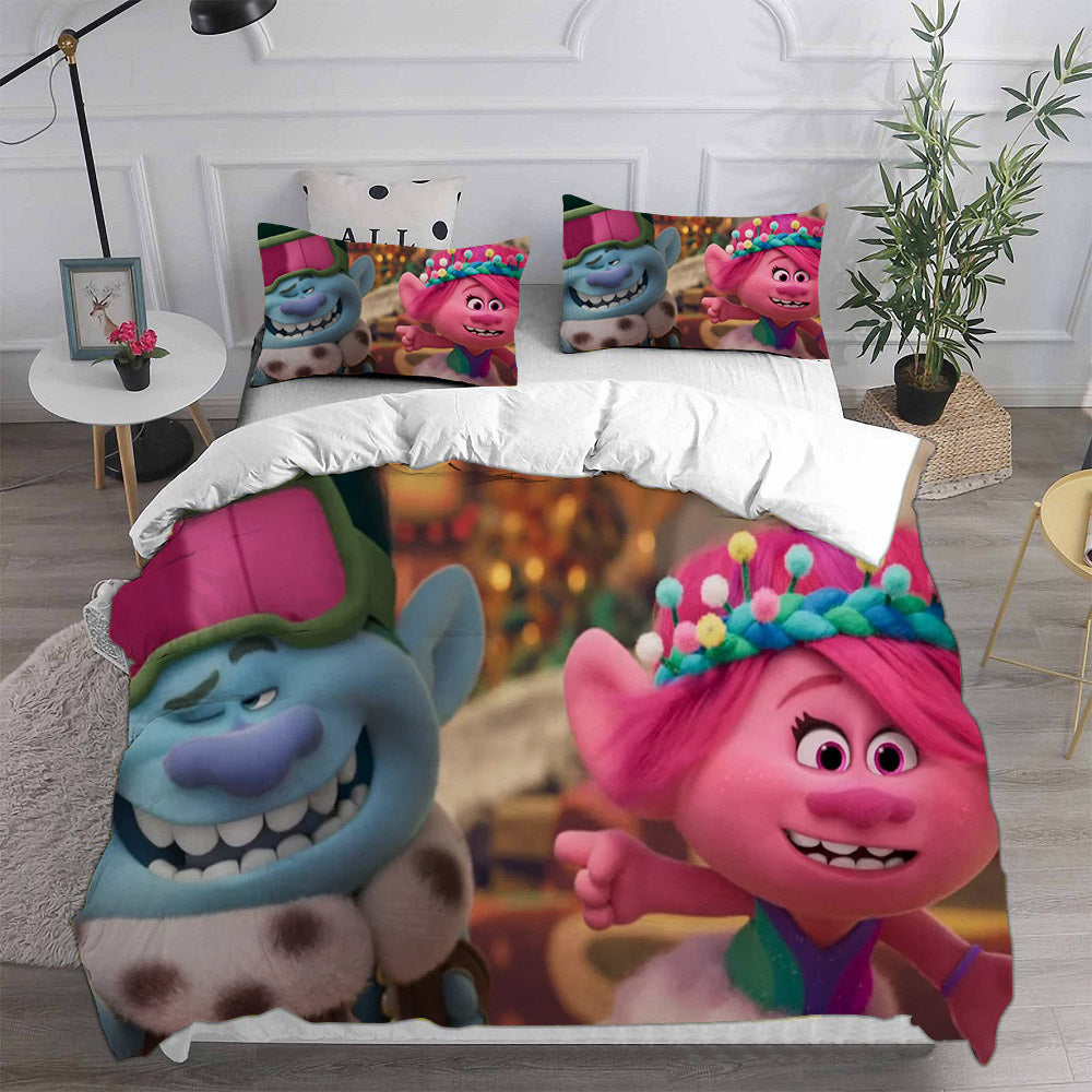 Trolls Band Together Cosplay Bedding Set Duvet Cover Pillowcases Halloween Home Decor