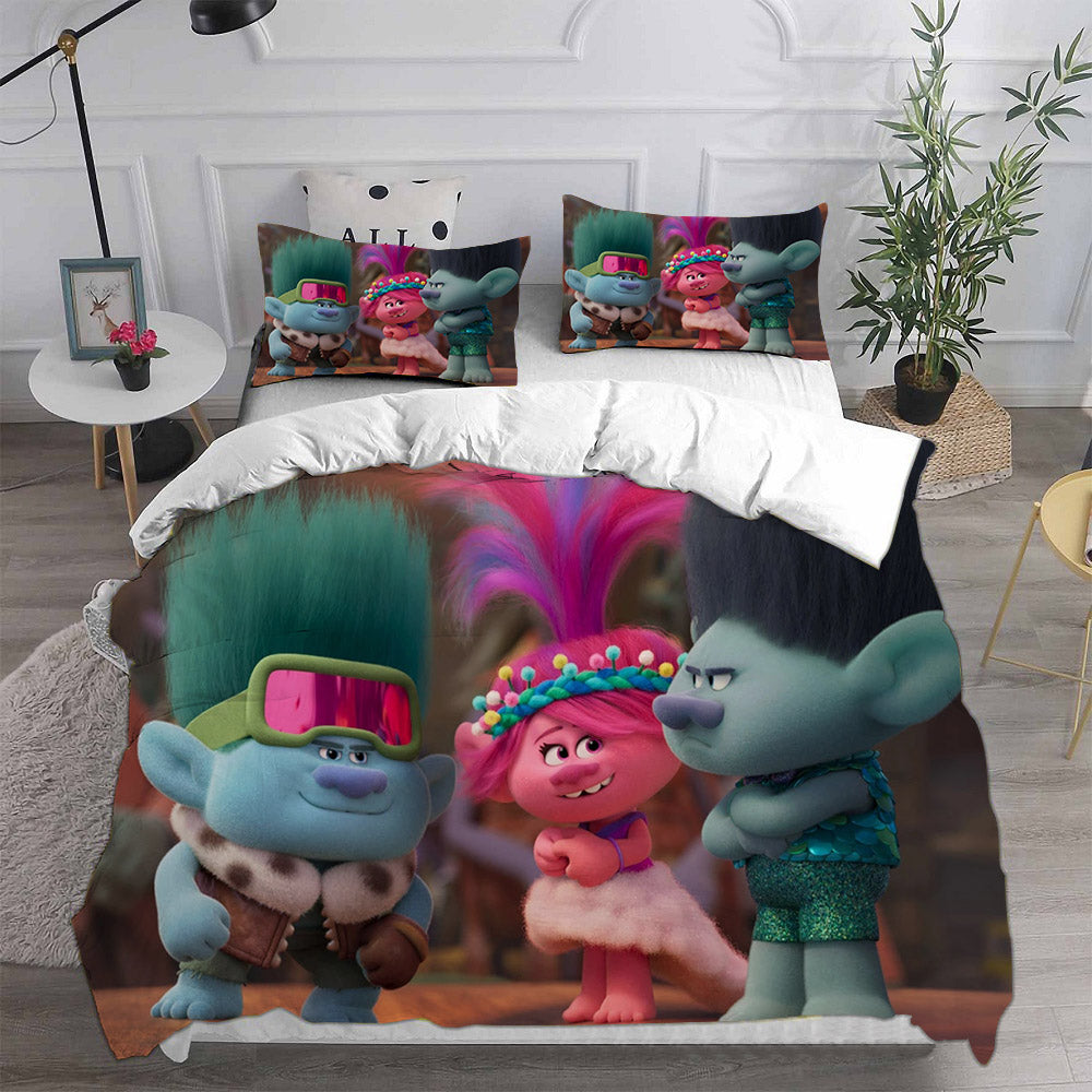 Trolls Band Together Cosplay Bedding Set Duvet Cover Pillowcases Halloween Home Decor