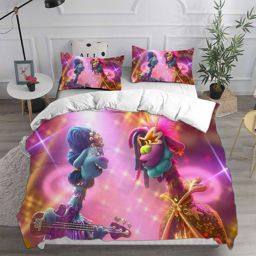 Trolls Band Together Cosplay Bedding Set Duvet Cover Pillowcases Halloween Home Decor