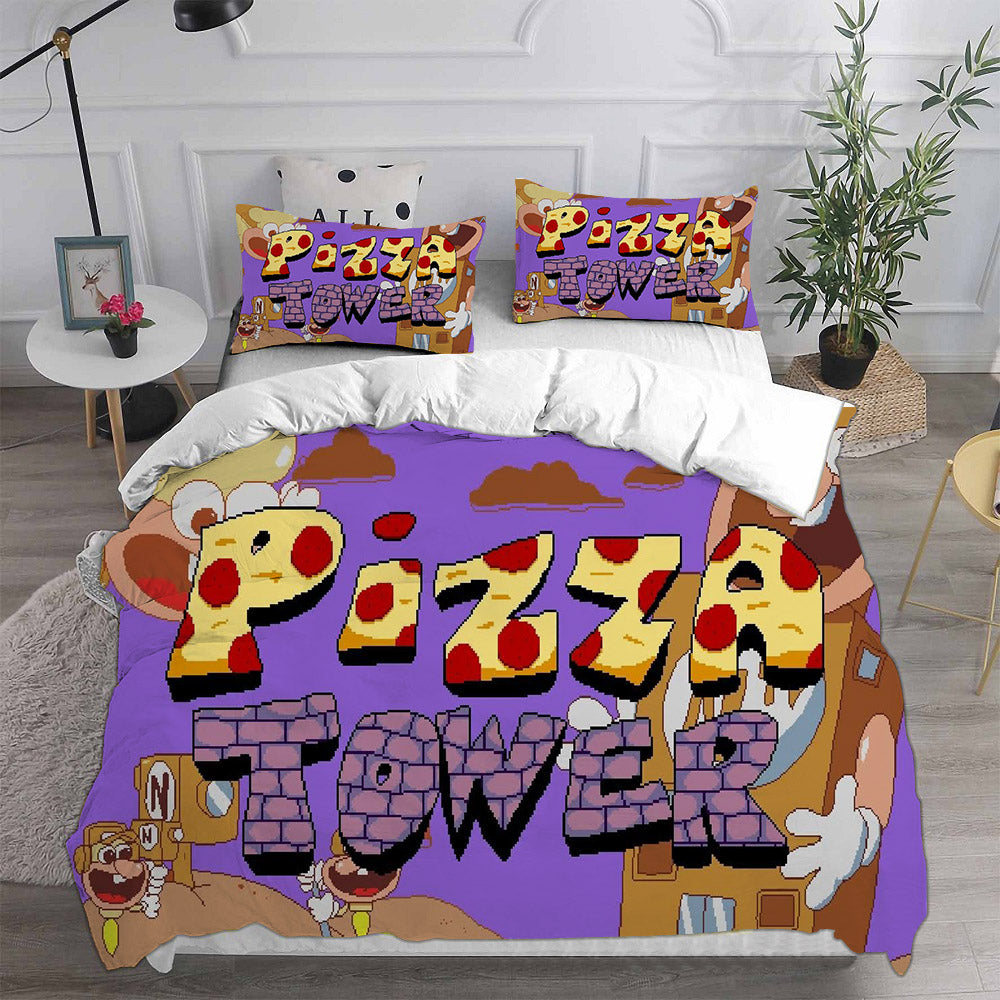 Pizza Tower Cosplay Bedding Set Duvet Cover Pillowcases Halloween Home Decor