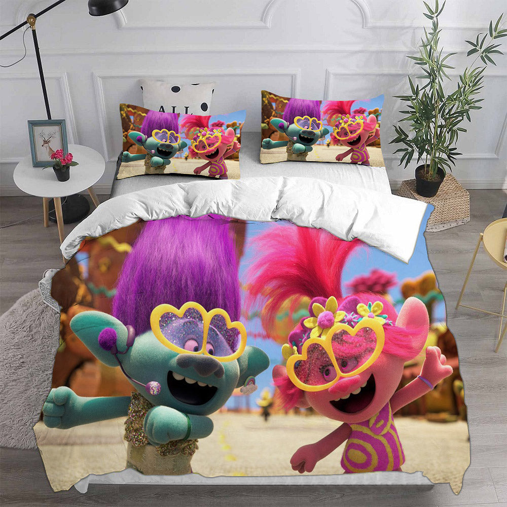 Trolls Band Together Cosplay Bedding Set Duvet Cover Pillowcases Halloween Home Decor