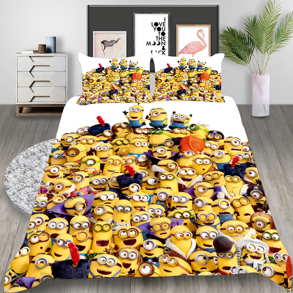 Minions Cosplay Bedding Set Duvet Cover Pillowcases Halloween Home Decor