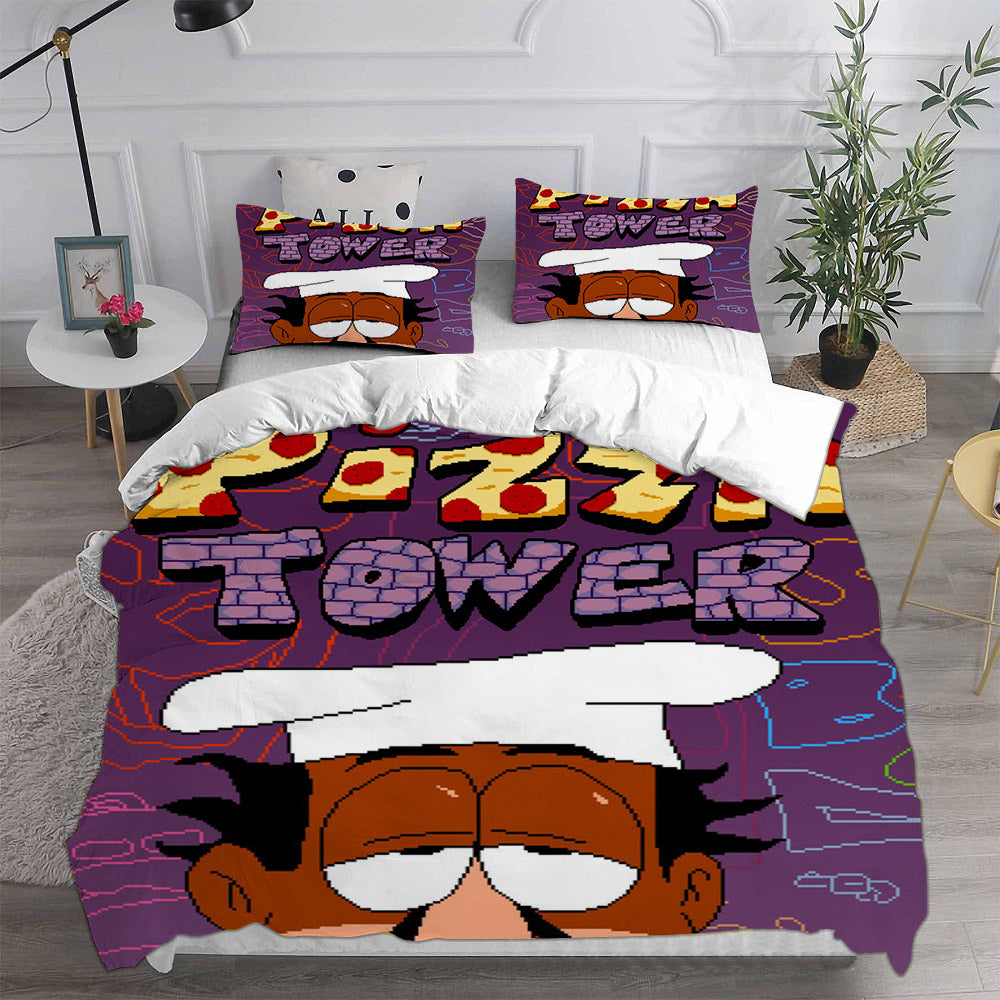 Pizza Tower Cosplay Bedding Set Duvet Cover Pillowcases Halloween Home Decor