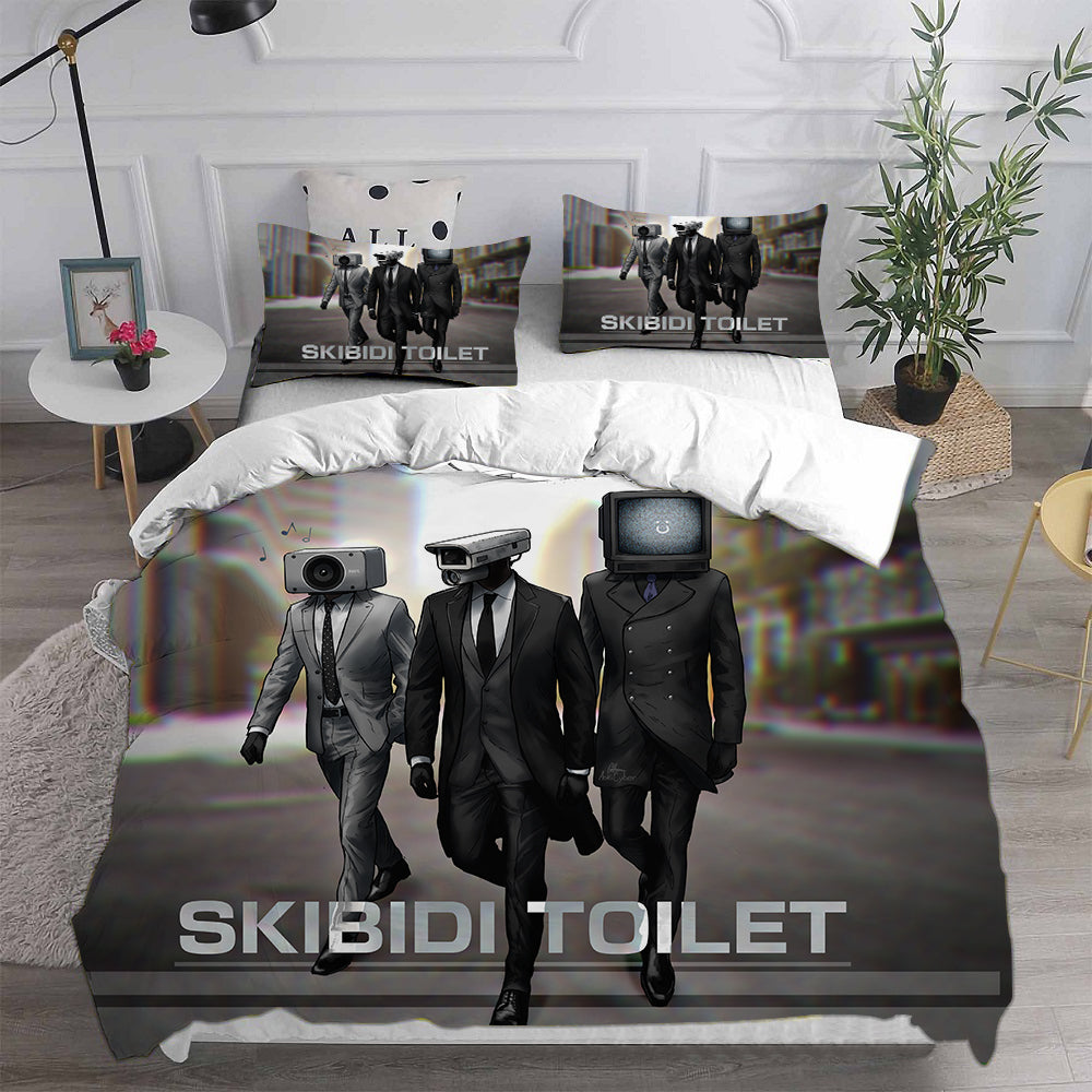 Skibidi Toilet Cosplay Bedding Set Duvet Cover Pillowcases Halloween Home Decor