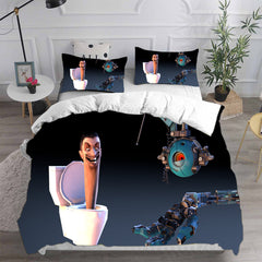 Skibidi Toilet Cosplay Bedding Set Duvet Cover Pillowcases Halloween Home Decor