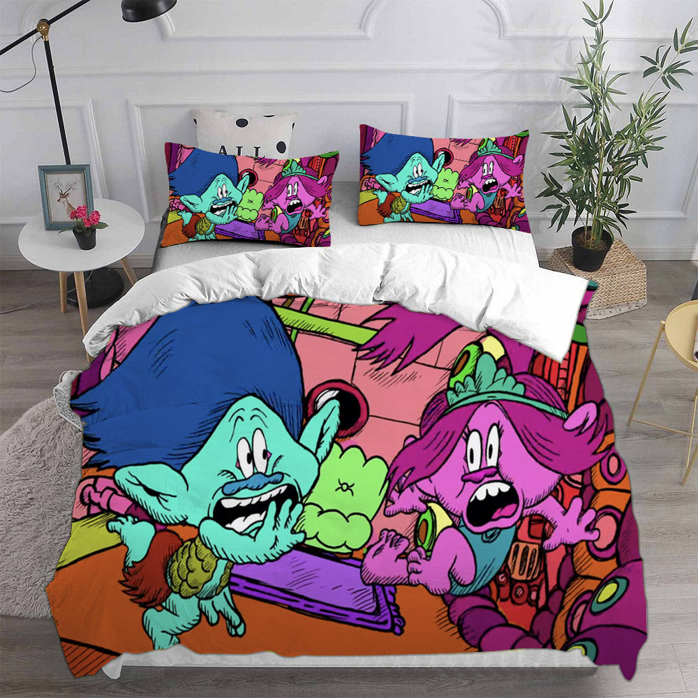 Trolls Band Together Cosplay Bedding Set Duvet Cover Pillowcases Halloween Home Decor