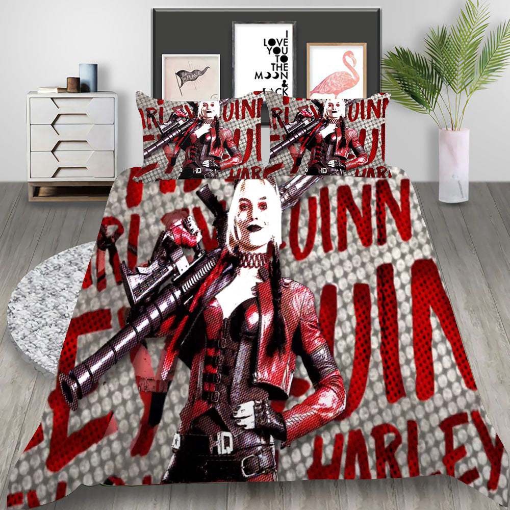 Suicide Squad Harley Quinn Cosplay Bedding Set Duvet Cover Pillowcases Halloween Home Decor