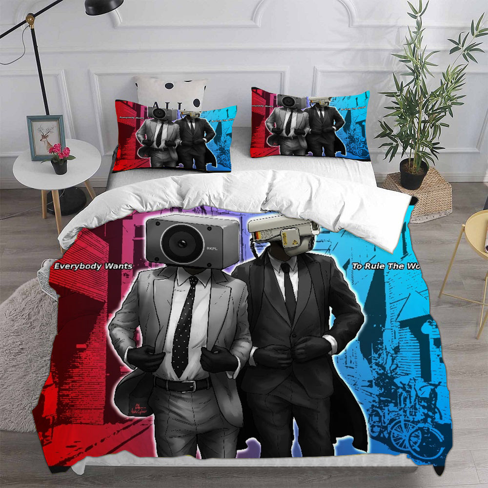 Skibidi Toilet Cosplay Bedding Set Duvet Cover Pillowcases Halloween Home Decor