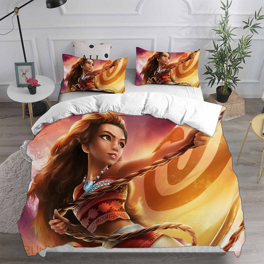 Moana Girl Cosplay Bedding Set Duvet Cover Pillowcases Halloween Home Decor