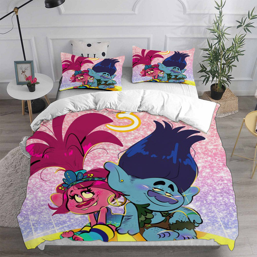 Trolls Band Together Cosplay Bedding Set Duvet Cover Pillowcases Halloween Home Decor