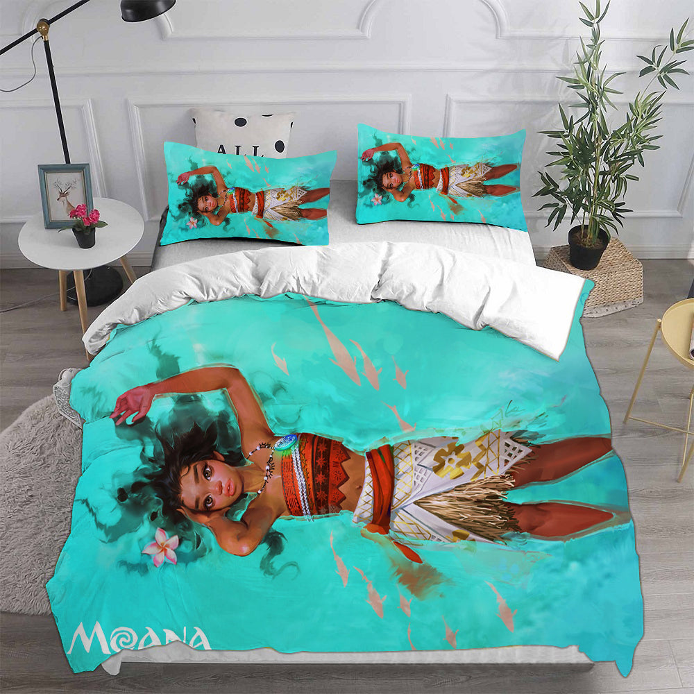 Moana Girl Cosplay Bedding Set Duvet Cover Pillowcases Halloween Home Decor