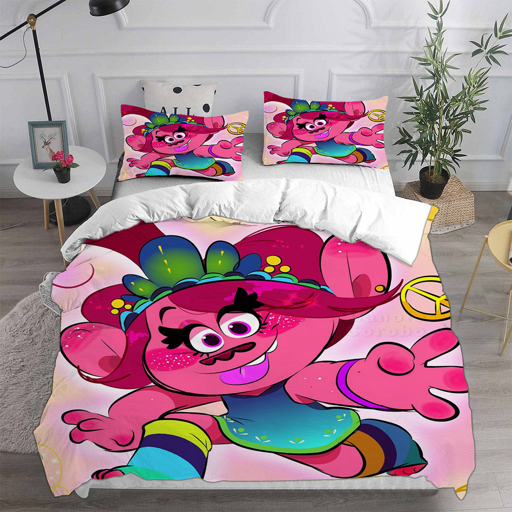 Trolls Band Together Cosplay Bedding Set Duvet Cover Pillowcases Halloween Home Decor