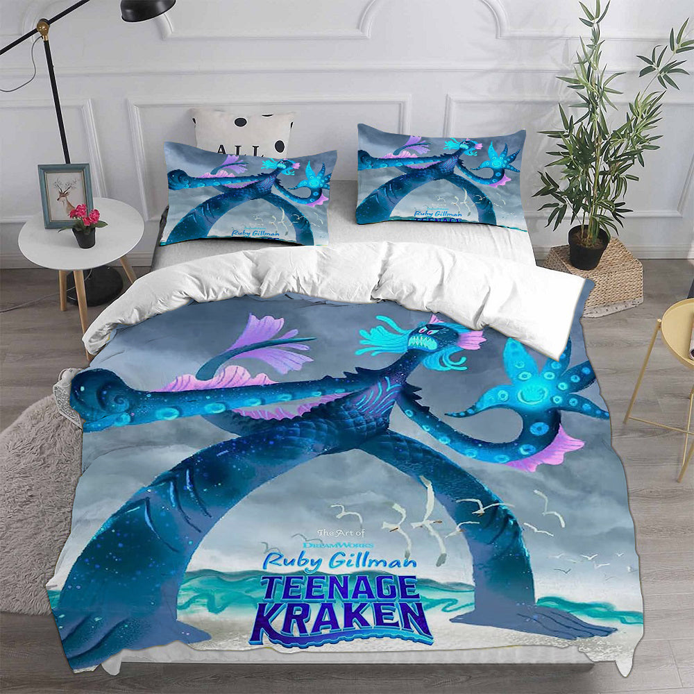 Ruby Gillman Teenage Kraken Cosplay Bedding Set Duvet Cover Pillowcases Halloween Home Decor