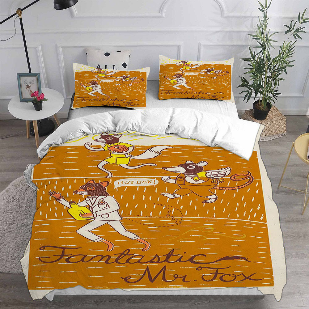 Fantastic Mr. Fox Cosplay Bedding Set Duvet Cover Pillowcases Halloween Home Decor