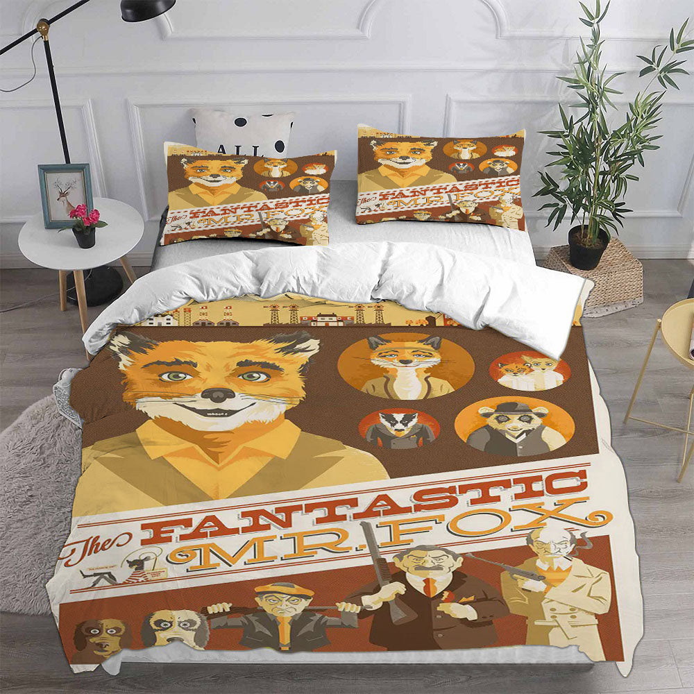 Fantastic Mr. Fox Cosplay Bedding Set Duvet Cover Pillowcases Halloween Home Decor