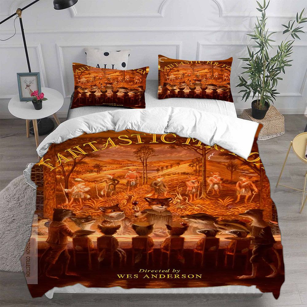 Fantastic Mr. Fox Cosplay Bedding Set Duvet Cover Pillowcases Halloween Home Decor