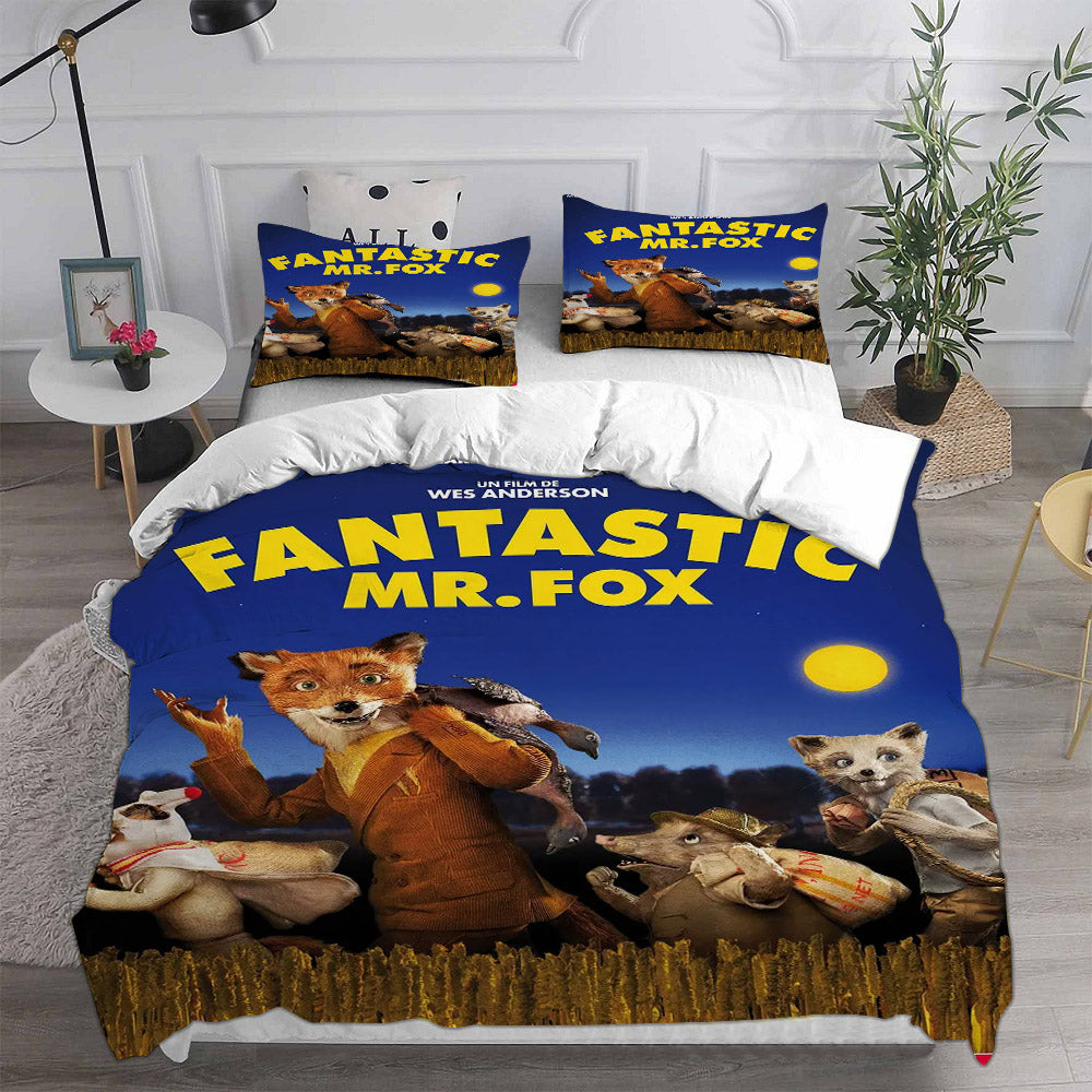 Fantastic Mr. Fox Cosplay Bedding Set Duvet Cover Pillowcases Halloween Home Decor