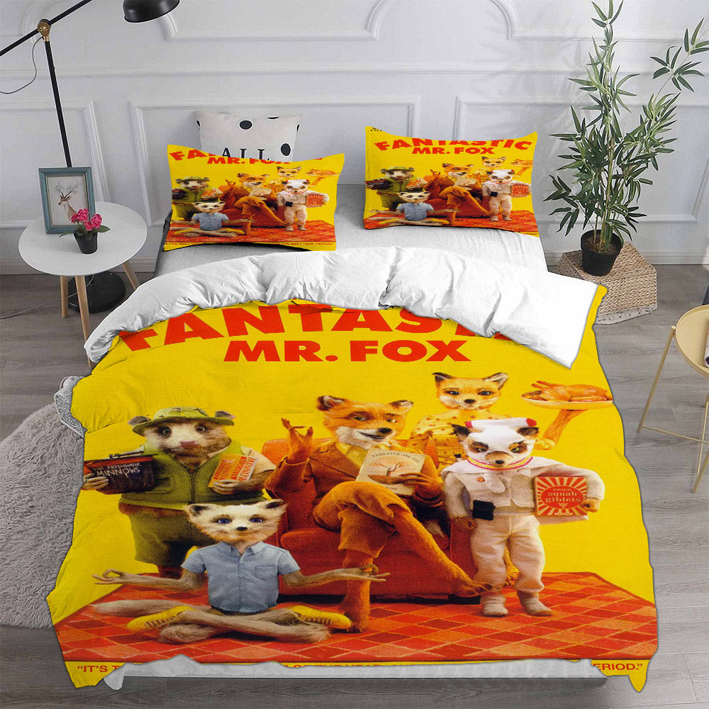 Fantastic Mr. Fox Cosplay Bedding Set Duvet Cover Pillowcases Halloween Home Decor