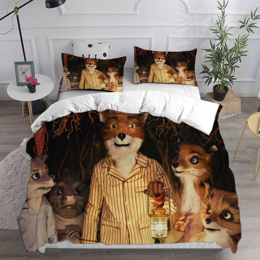 Fantastic Mr. Fox Cosplay Bedding Set Duvet Cover Pillowcases Halloween Home Decor