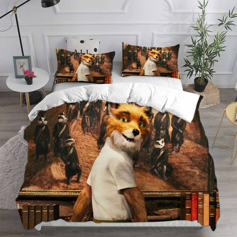 Fantastic Mr. Fox Cosplay Bedding Set Duvet Cover Pillowcases Halloween Home Decor