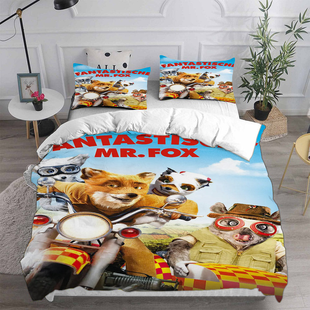 Fantastic Mr. Fox Cosplay Bedding Set Duvet Cover Pillowcases Halloween Home Decor