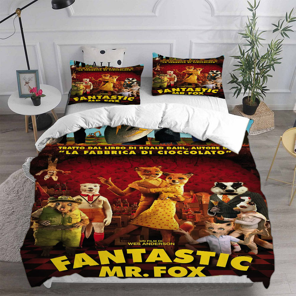 Fantastic Mr. Fox Cosplay Bedding Set Duvet Cover Pillowcases Halloween Home Decor