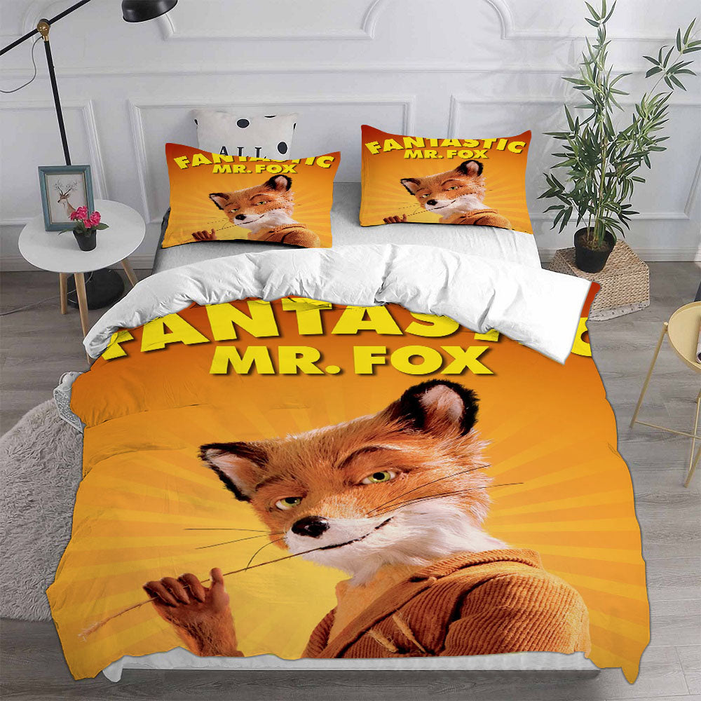 Fantastic Mr. Fox Cosplay Bedding Set Duvet Cover Pillowcases Halloween Home Decor