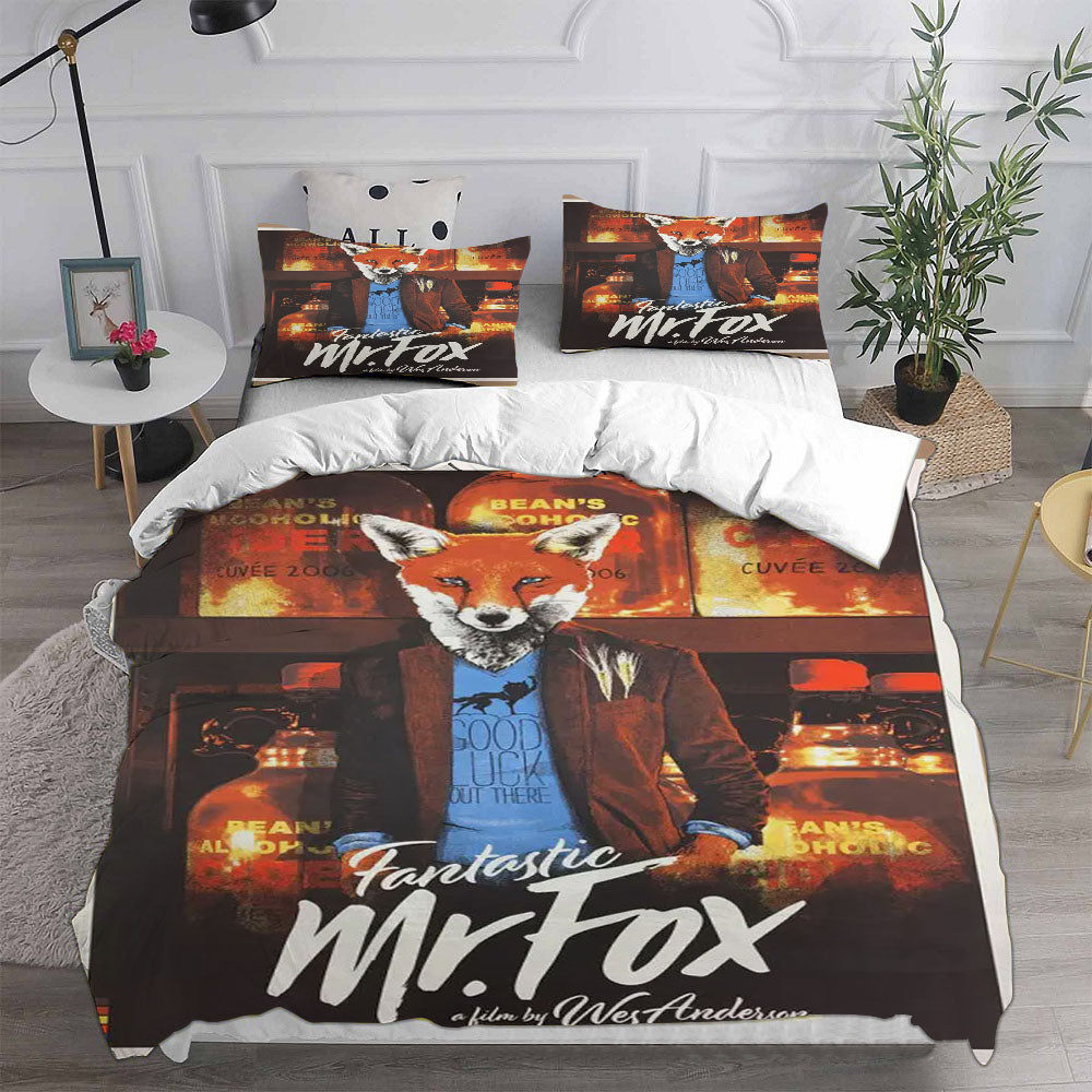 Fantastic Mr. Fox Cosplay Bedding Set Duvet Cover Pillowcases Halloween Home Decor