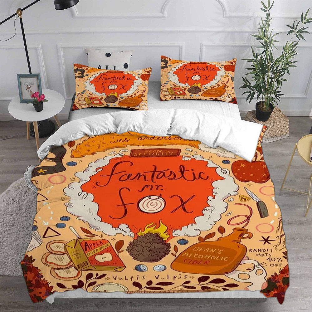 Fantastic Mr. Fox Cosplay Bedding Set Duvet Cover Pillowcases Halloween Home Decor