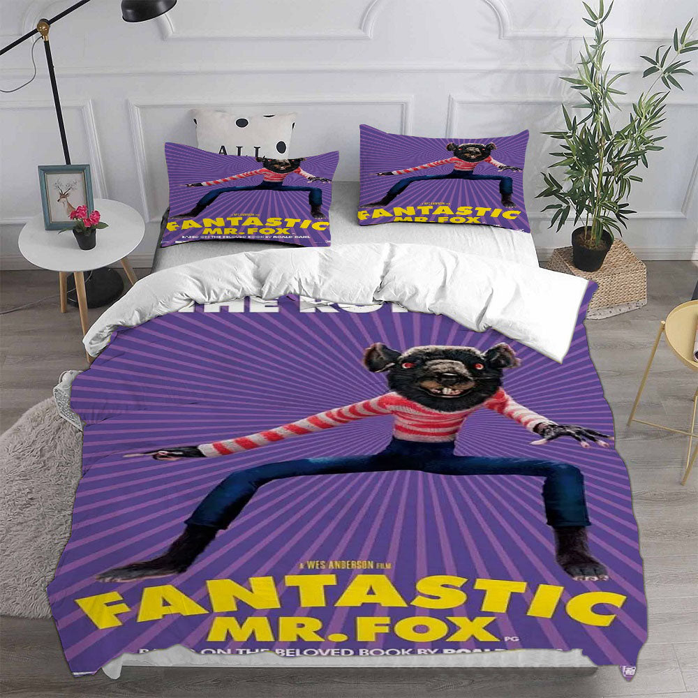 Fantastic Mr. Fox Cosplay Bedding Set Duvet Cover Pillowcases Halloween Home Decor