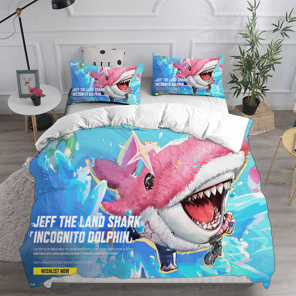 Jeff the Land Shark Cosplay Bedding Set Duvet Cover Pillowcases Halloween Home Decor