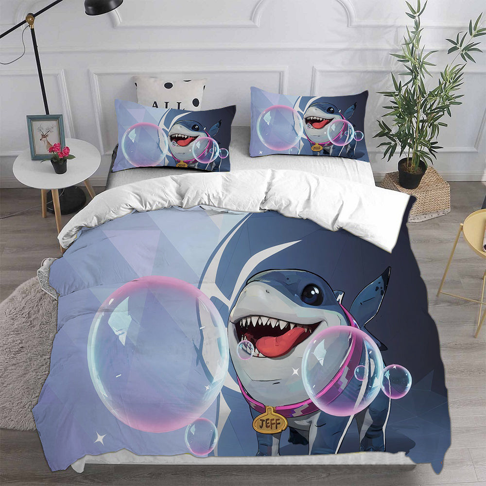 Jeff the Land Shark Cosplay Bedding Set Duvet Cover Pillowcases Halloween Home Decor