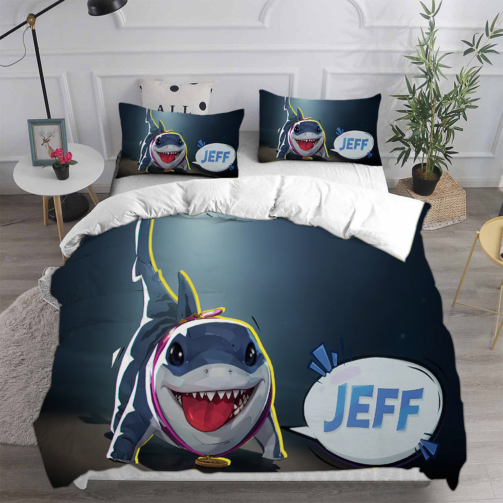 Jeff the Land Shark Cosplay Bedding Set Duvet Cover Pillowcases Halloween Home Decor