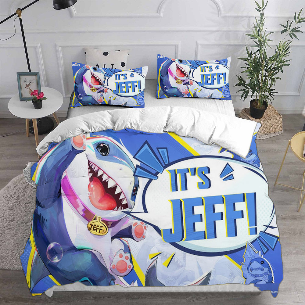 Jeff the Land Shark Cosplay Bedding Set Duvet Cover Pillowcases Halloween Home Decor