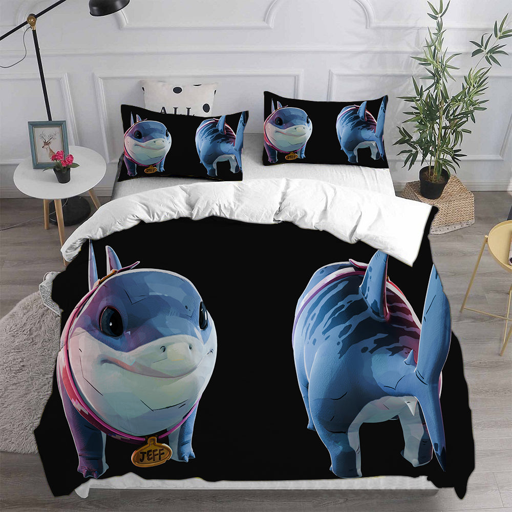 Jeff the Land Shark Cosplay Bedding Set Duvet Cover Pillowcases Halloween Home Decor