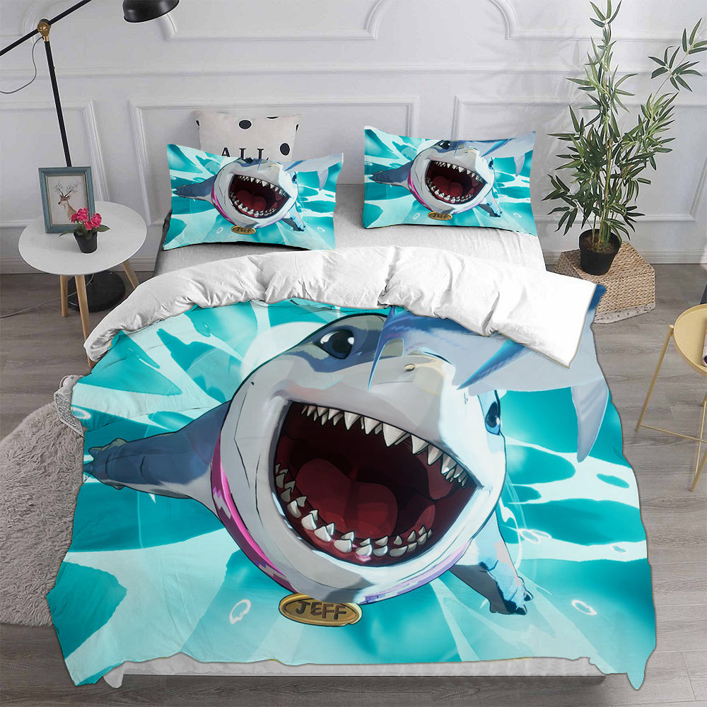 Jeff the Land Shark Cosplay Bedding Set Duvet Cover Pillowcases Halloween Home Decor