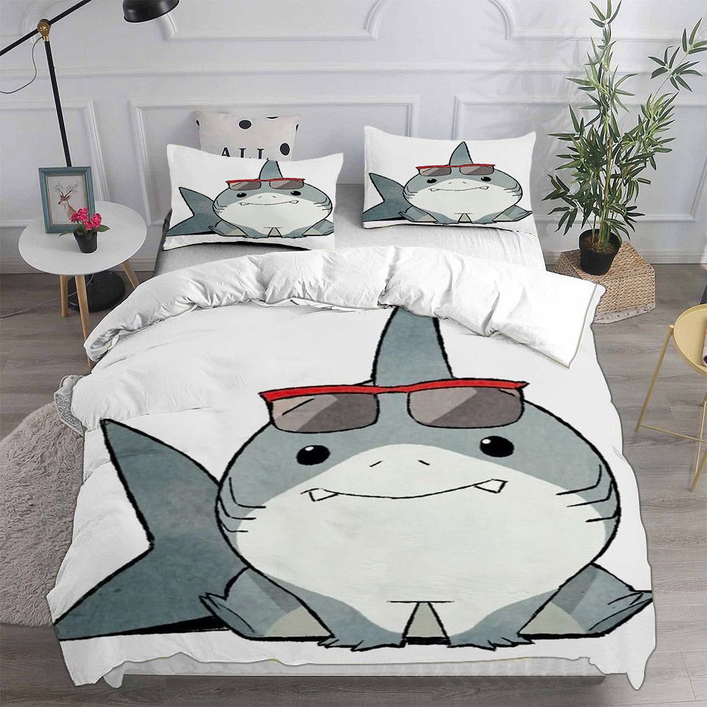 Jeff the Land Shark Cosplay Bedding Set Duvet Cover Pillowcases Halloween Home Decor