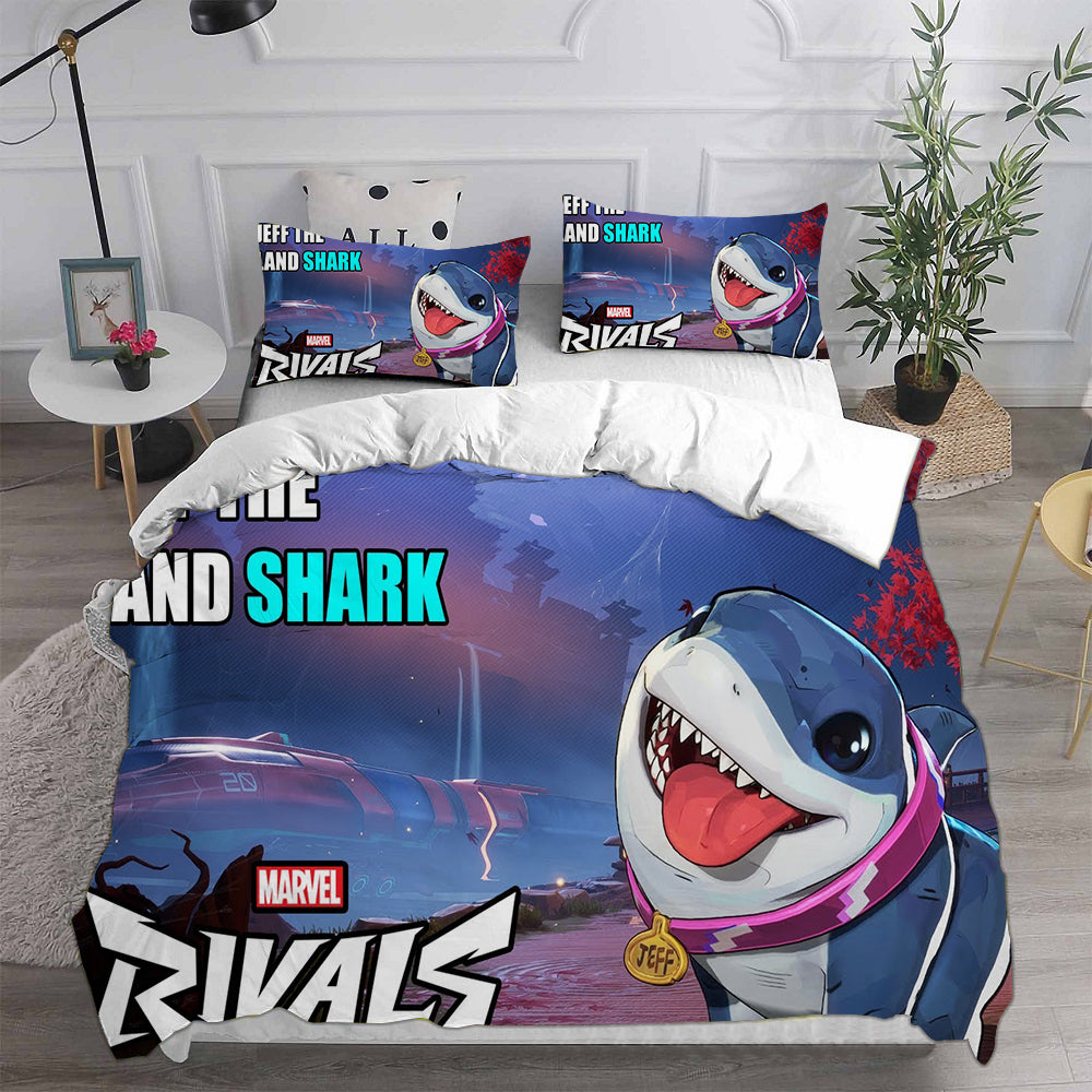 Jeff the Land Shark Cosplay Bedding Set Duvet Cover Pillowcases Halloween Home Decor