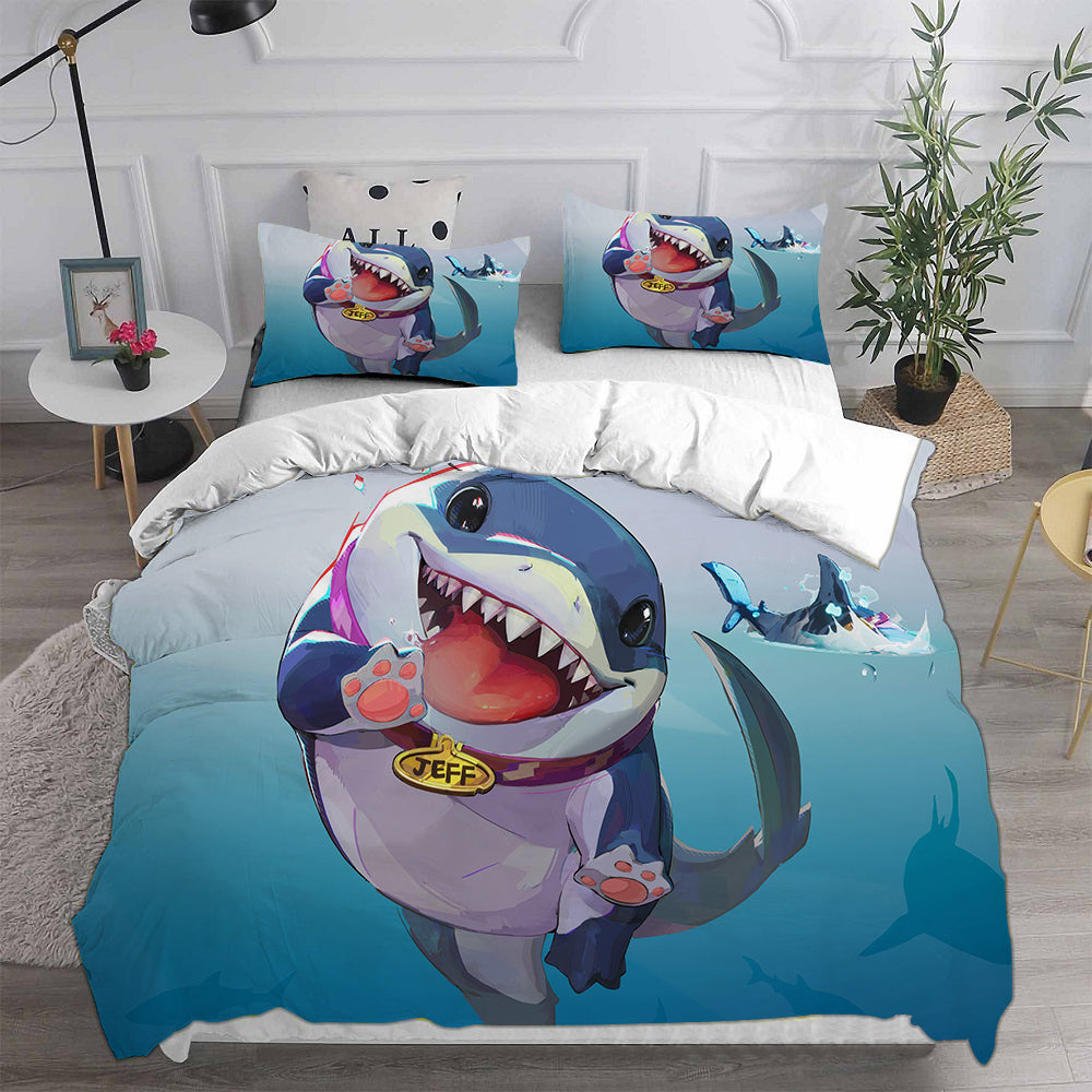 Jeff the Land Shark Cosplay Bedding Set Duvet Cover Pillowcases Halloween Home Decor