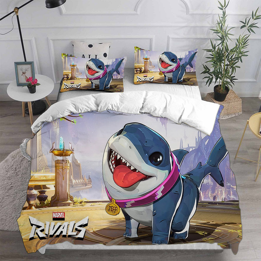 Jeff the Land Shark Cosplay Bedding Set Duvet Cover Pillowcases Halloween Home Decor