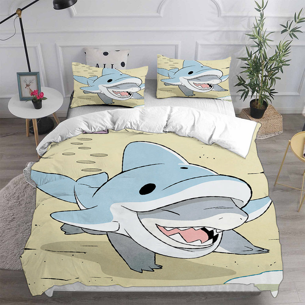 Jeff the Land Shark Cosplay Bedding Set Duvet Cover Pillowcases Halloween Home Decor