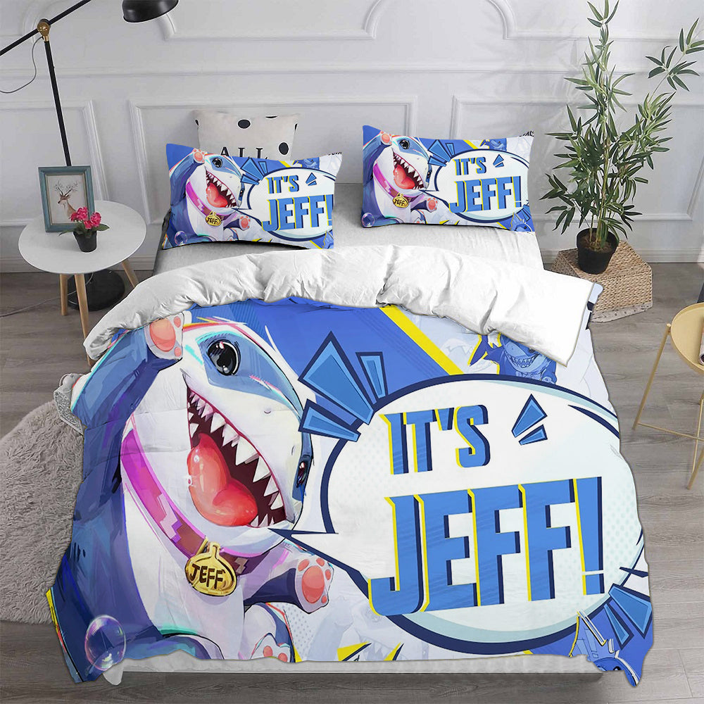 Jeff the Land Shark Cosplay Bedding Set Duvet Cover Pillowcases Halloween Home Decor