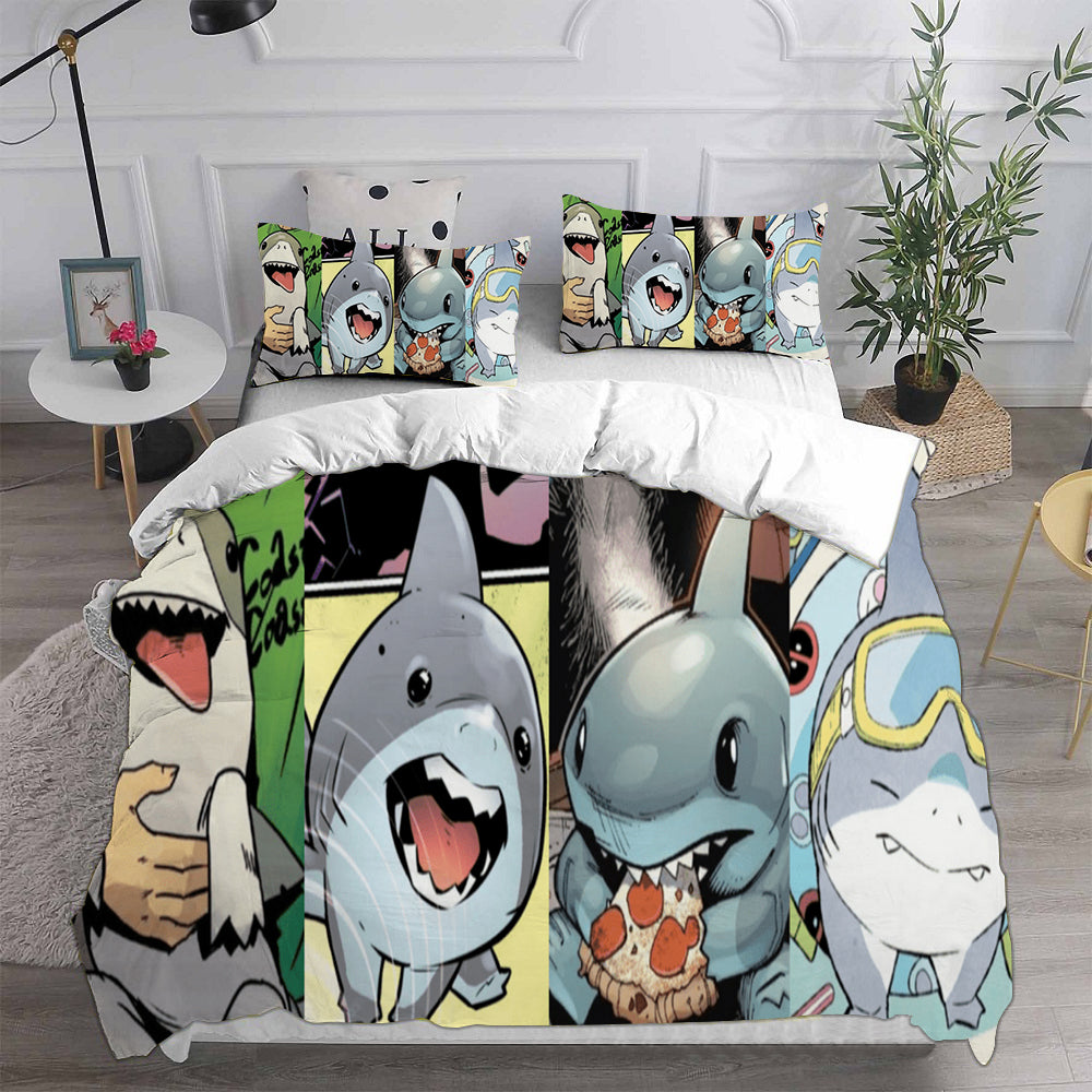 Jeff the Land Shark Cosplay Bedding Set Duvet Cover Pillowcases Halloween Home Decor