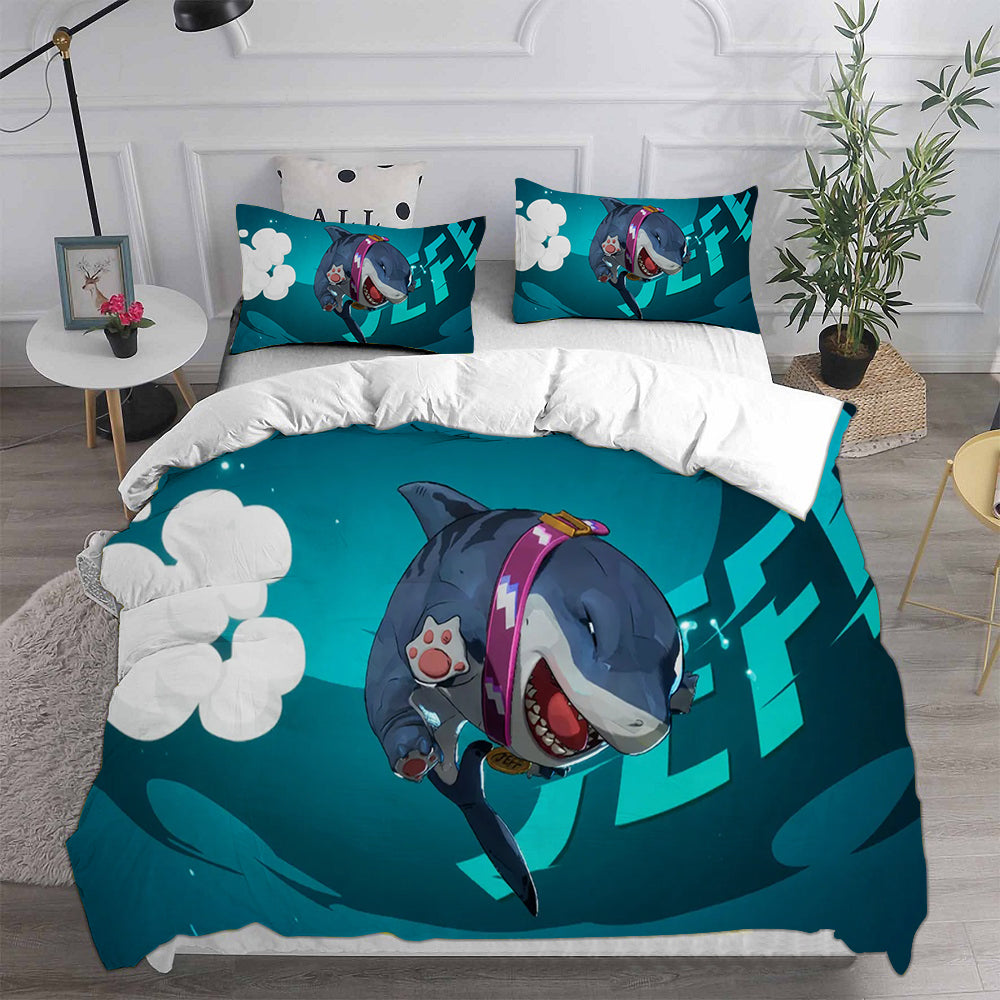 Jeff the Land Shark Cosplay Bedding Set Duvet Cover Pillowcases Halloween Home Decor